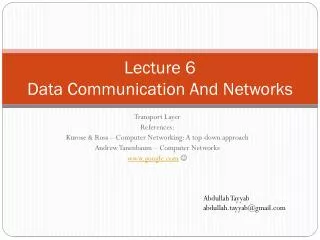 Lecture 6 Data Communication And Networks