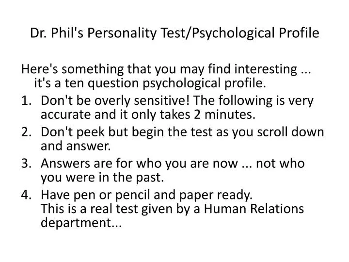 dr phil s personality test psychological profile