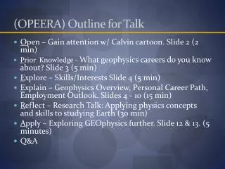 (OPEERA) Outline for Talk