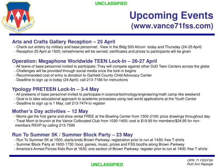 upcoming events www vance71fss com