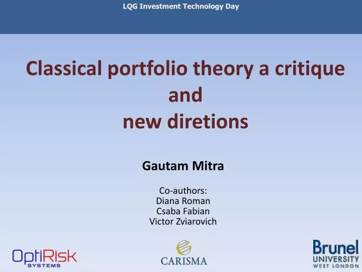 classical portfolio theory a critique and new diretions