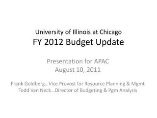 University of Illinois at Chicago FY 2012 Budget Update