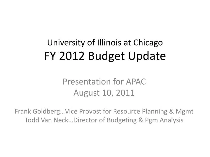 university of illinois at chicago fy 2012 budget update