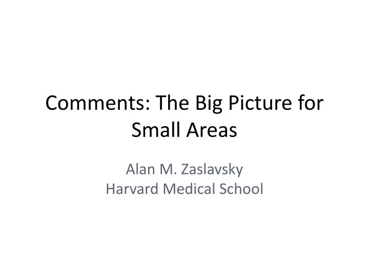 comments the big picture for small areas