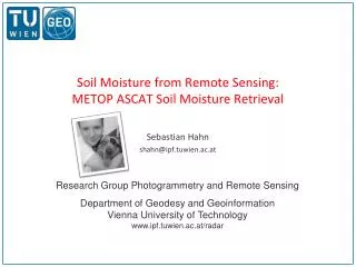 Soil Moisture from Remote Sensing: METOP ASCAT Soil Moisture Retrieval