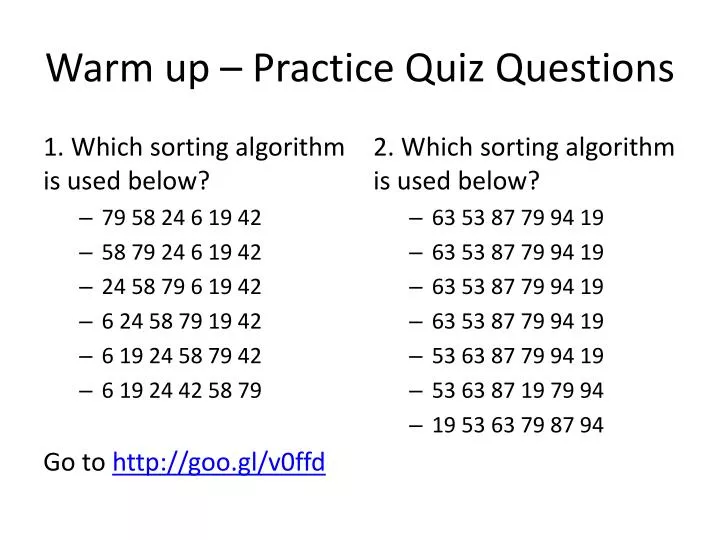 warm up practice quiz questions