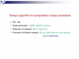 Today’s algorithm for computation of loop corrections