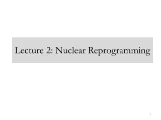 Lecture 2: Nuclear Reprogramming