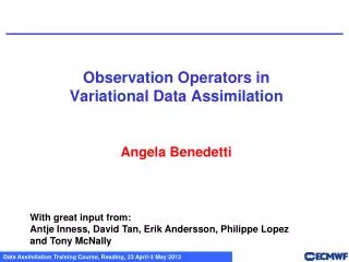 Observation Operators in Variational Data Assimilation