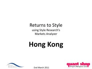 Returns to Style using Style Research’s Markets Analyzer
