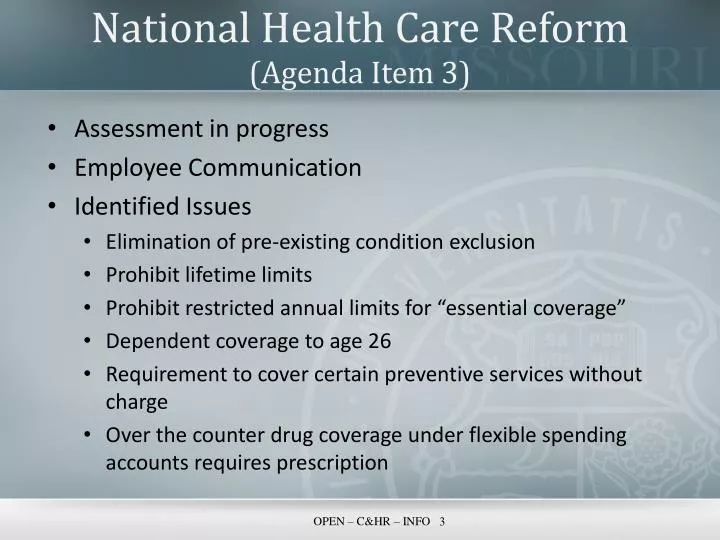 national health care reform agenda item 3