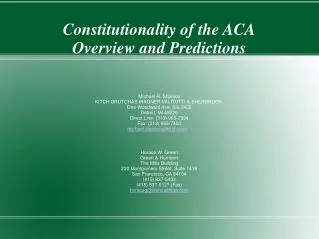 Constitutionality of the ACA Overview and Predictions