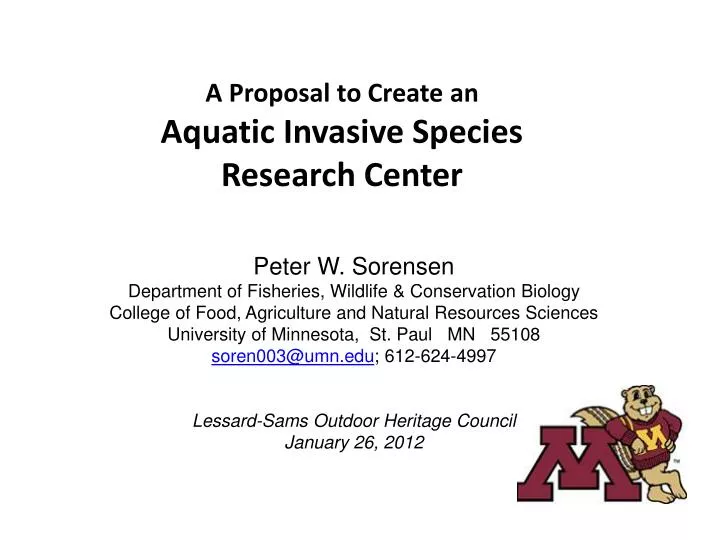 a proposal to create an aquatic invasive species research center