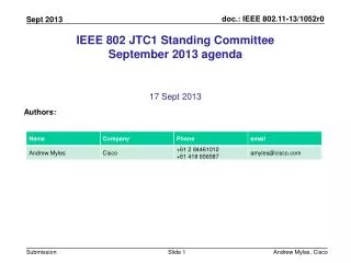 IEEE 802 JTC1 Standing Committee September 2013 agenda