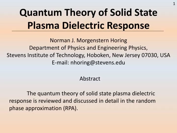 quantum theory of solid state plasma dielectric response