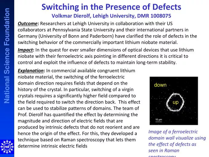 switching in the presence of defects volkmar dierolf lehigh university dmr 1008075