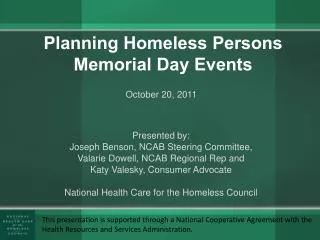 Planning Homeless Persons Memorial Day Events