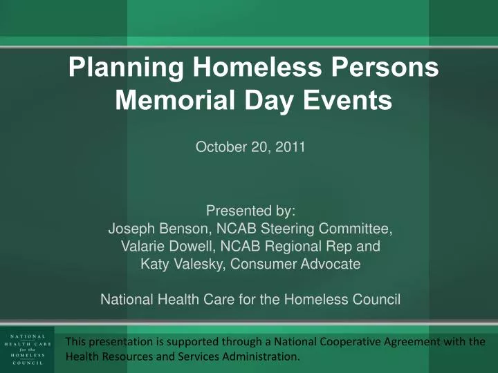 planning homeless persons memorial day events