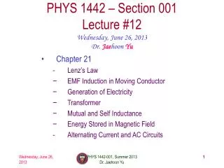 PHYS 1442 – Section 001 Lecture #12