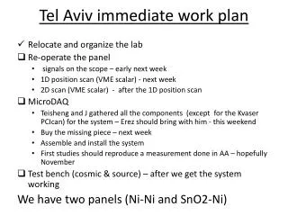 Tel Aviv immediate work plan
