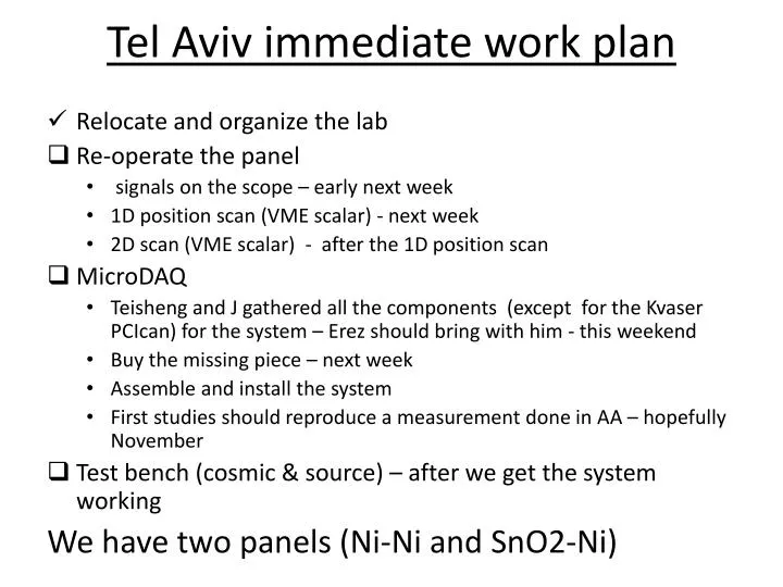 tel aviv immediate work plan
