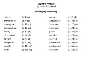 Captain Nobody by Dean Pitchford Challenging Vocabulary