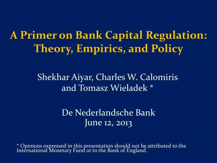 a primer on bank capital regulation theory empirics and policy