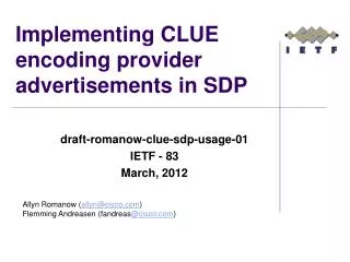 Implementing CLUE encoding provider advertisements in SDP