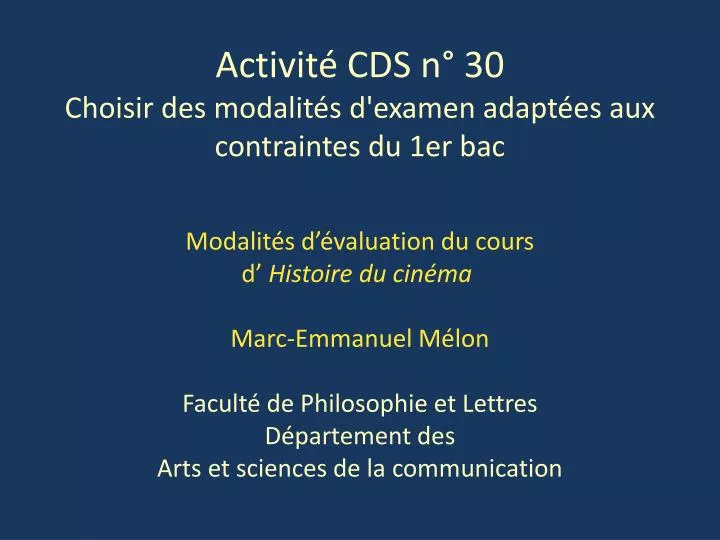 activit cds n 30 choisir des modalit s d examen adapt es aux contraintes du 1er bac