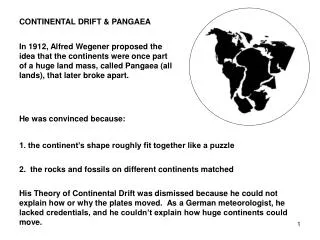 CONTINENTAL DRIFT &amp; PANGAEA