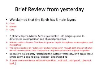 Brief Review from yesterday
