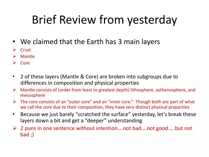 brief review from yesterday