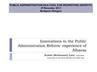 Innovations in the Public Administration Reform: experience of Albania