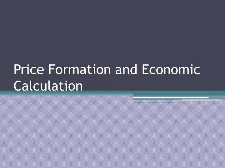 price formation and economic calculation