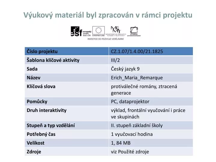 v ukov materi l byl zpracov n v r mci projektu