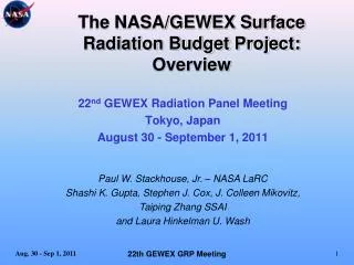 The NASA/GEWEX Surface Radiation Budget Project: Overview