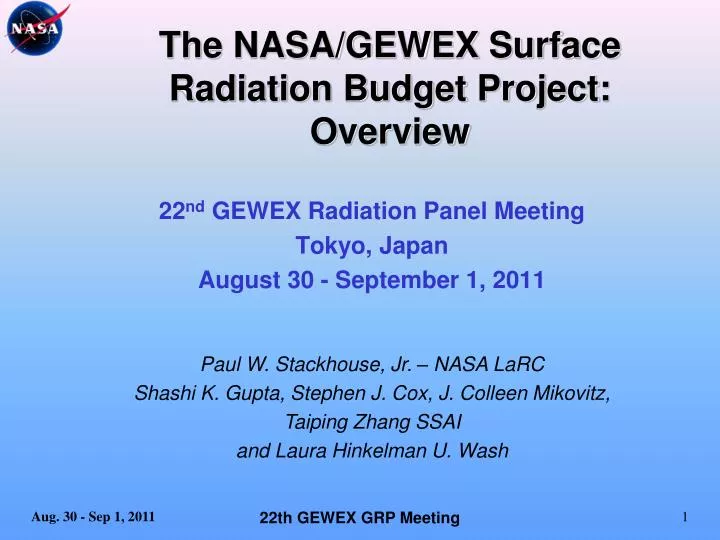 the nasa gewex surface radiation budget project overview