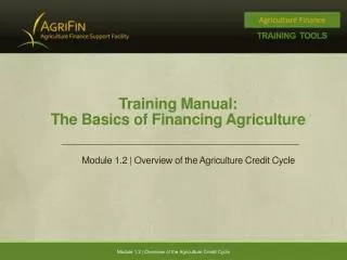 Training Manual: The Basics of Financing Agriculture