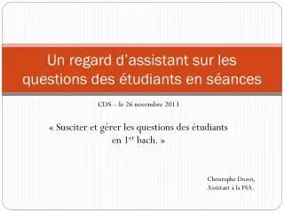un regard d assistant sur les questions des tudiants en s ances