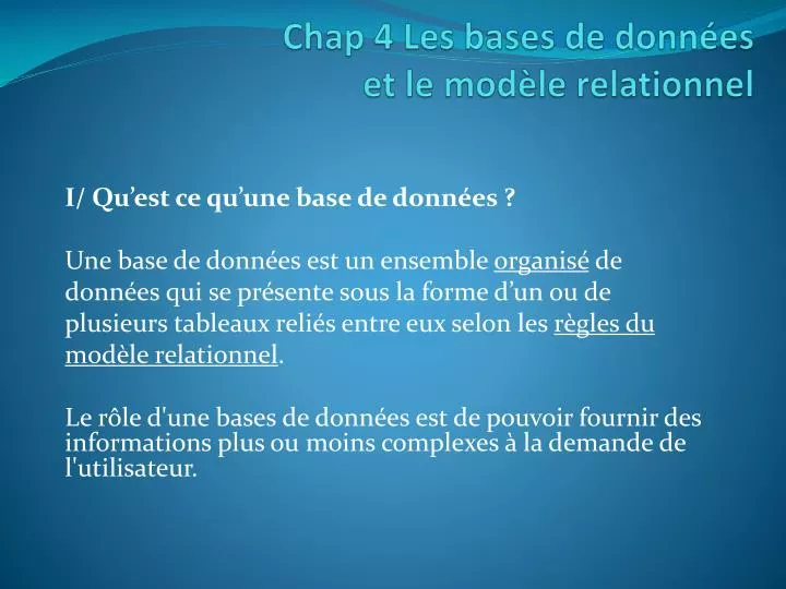 chap 4 les bases de donn es et le mod le relationnel