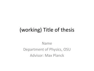 (working) Title of thesis