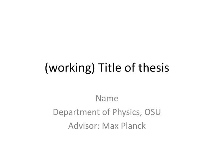 working title of thesis
