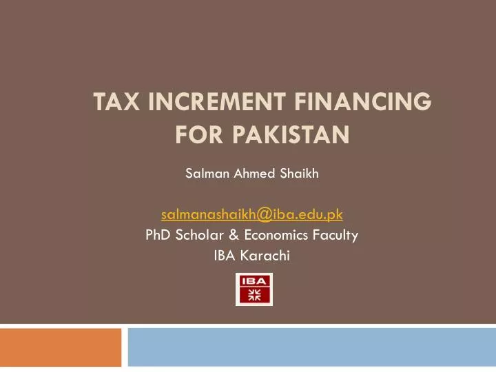 tax increment financing for pakistan