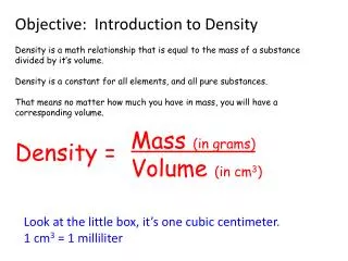 Objective: Introduction to Density