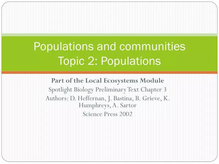 populations and communities topic 2 populations