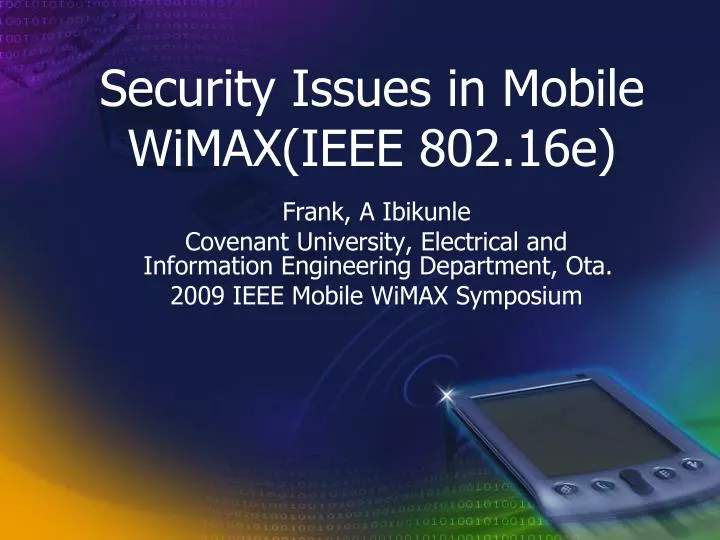 security issues in mobile wimax ieee 802 16e