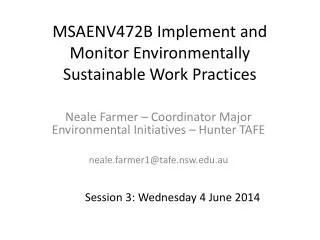 MSAENV472B Implement and Monitor Environmentally Sustainable Work Practices