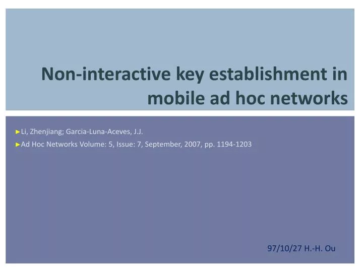non interactive key establishment in mobile ad hoc networks