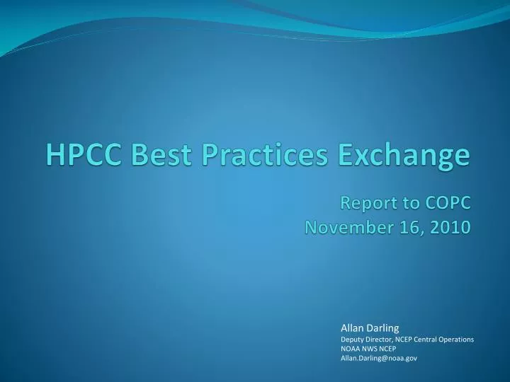 hpcc best practices exchange report to copc november 16 2010