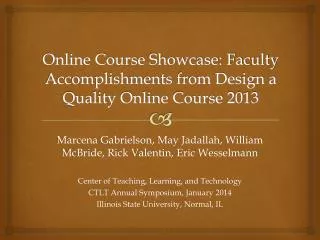 Online Course Showcase: Faculty Accomplishments from Design a Quality Online Course 2013